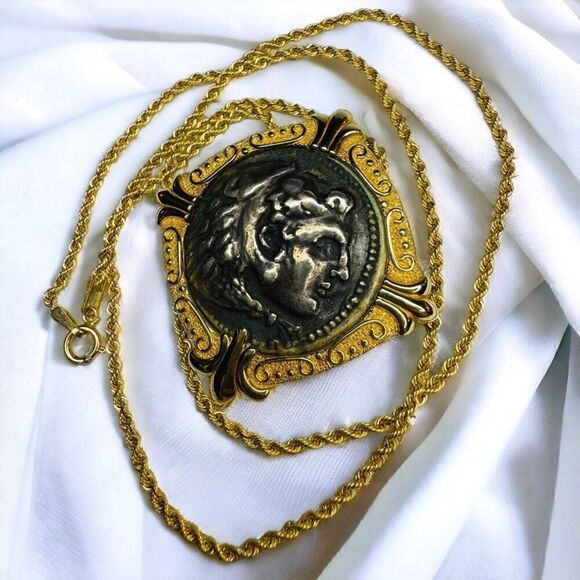14k Gold Ancient Alexander The Great Coin Necklace 16" Etruscan Revival 7.2g - Picture 6 of 16